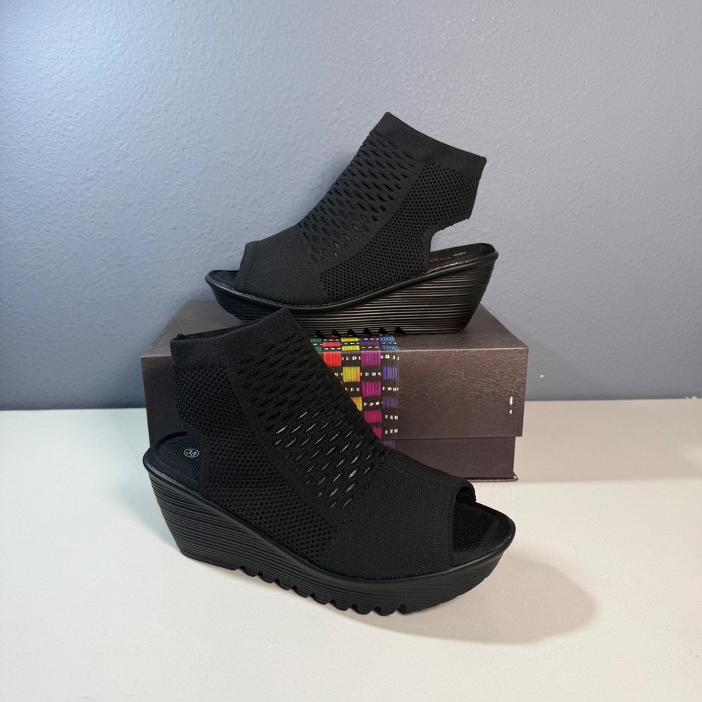 Bernie Mev Josephina Wedge Sandals Womens 38 Black Knit Platform Shoes
